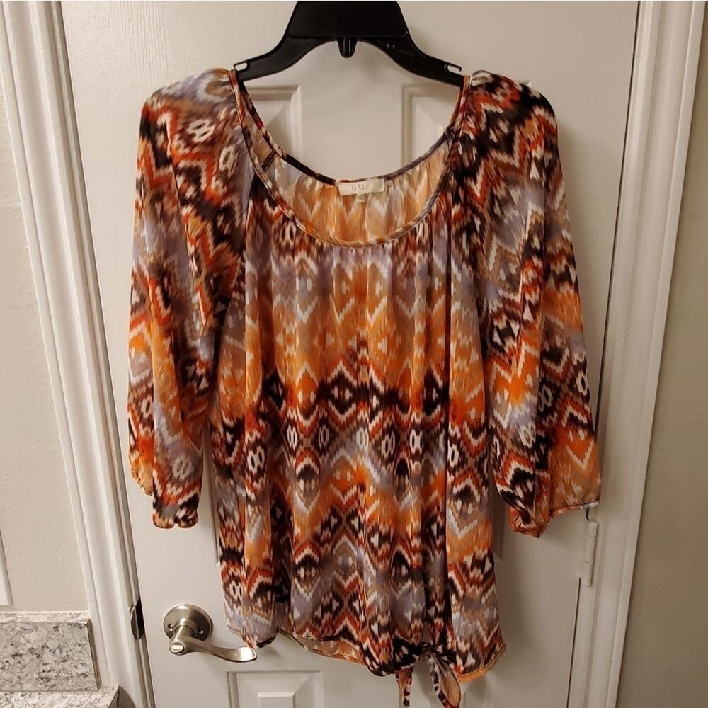 HALO CHEVRON slightly sheer blouse plus size‎ 3X